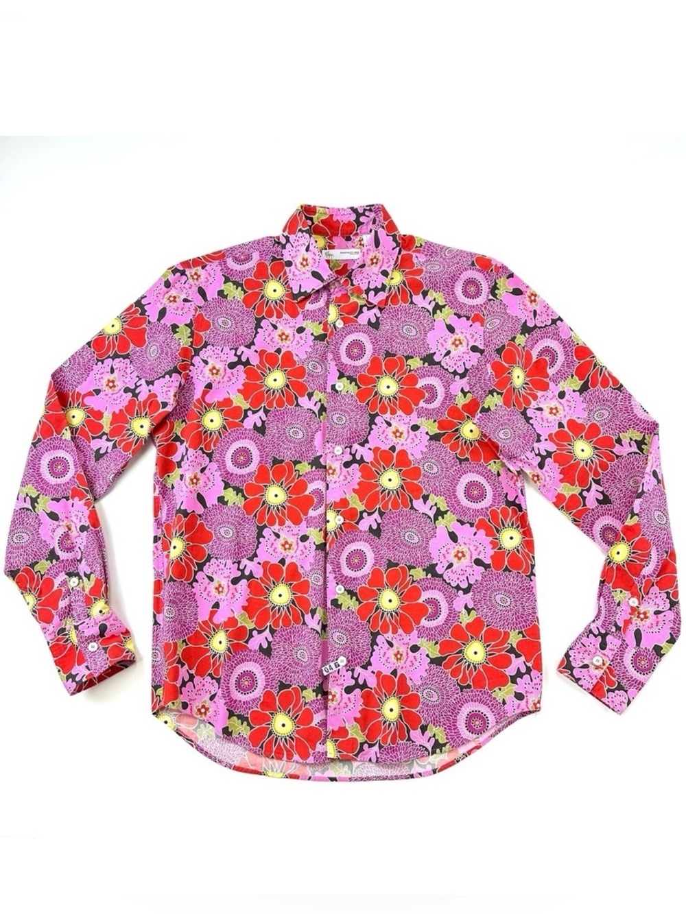 Poggianti graphic flower print cotton button down shirt Men’s Size Medium Italy